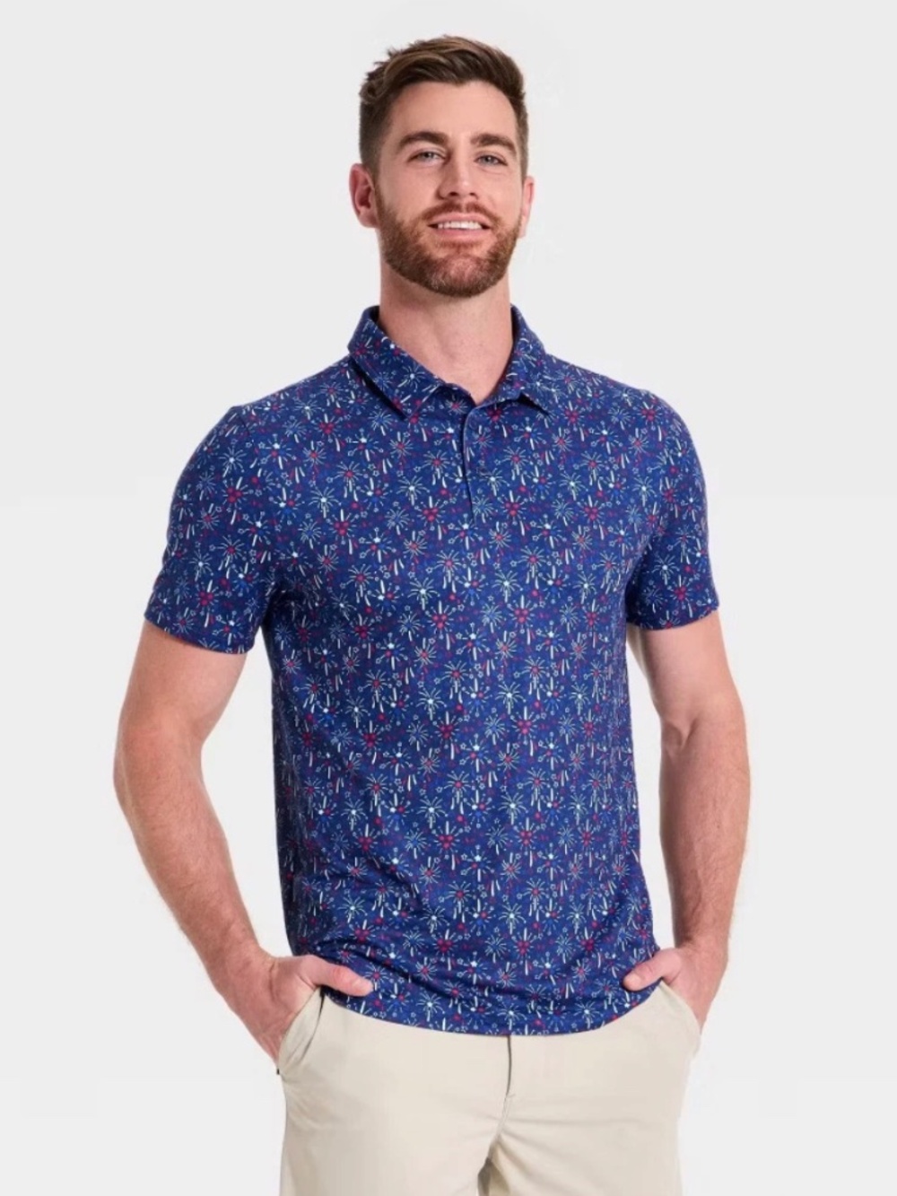 Men's Fireworks Print USA Golf Polo Shirt All In Motion Navy